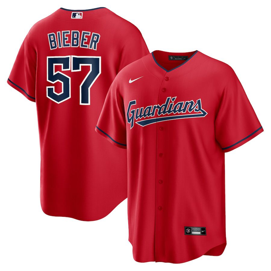2023 Men Cleveland Guardians #57 Shane Bieber Nike Red Alternate Replica Player MLB Jersey